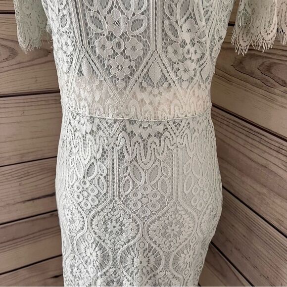 Lulus Light Blue Lace Short Sleeve Mock Neck Dress - Picture 8 of 13